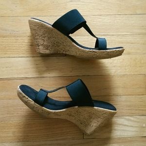 Black Strappy Cork Wedge 10